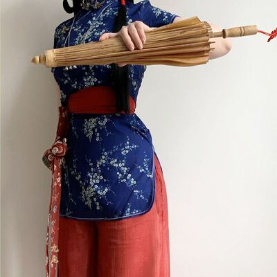 网红爆款汉服小厨娘cos小师妹立领旗袍修身气质显瘦国风短袖旗袍