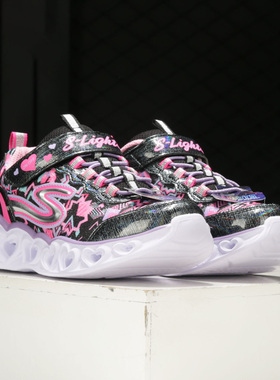 Skechers/斯凯奇正品新款魔术贴儿童炫酷闪灯卡通印花运动鞋20180