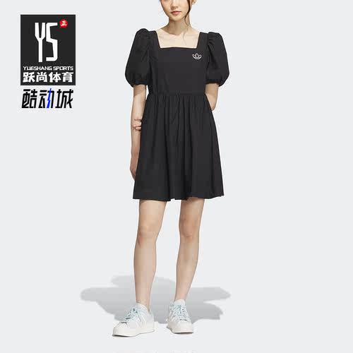 Adidas/阿迪达斯正品三叶草夏季女子运动灯笼袖连衣裙IP1771