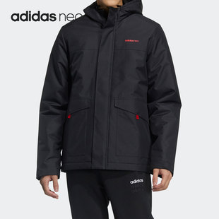 新款 Adidas 冬季 GP4853 阿迪达斯正品 运动服黑色连帽棉衣外套