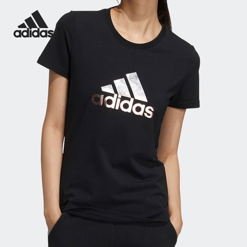 阿迪达斯女子LOGO透气运动短袖