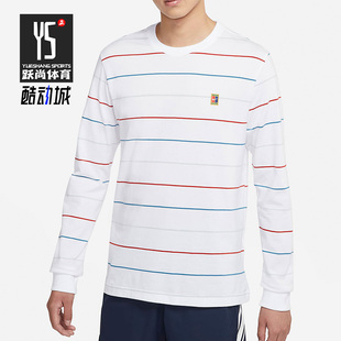 耐克正品 DJ2808 休闲男子时尚 网球T恤 100 运动条纹圆领长袖 Nike