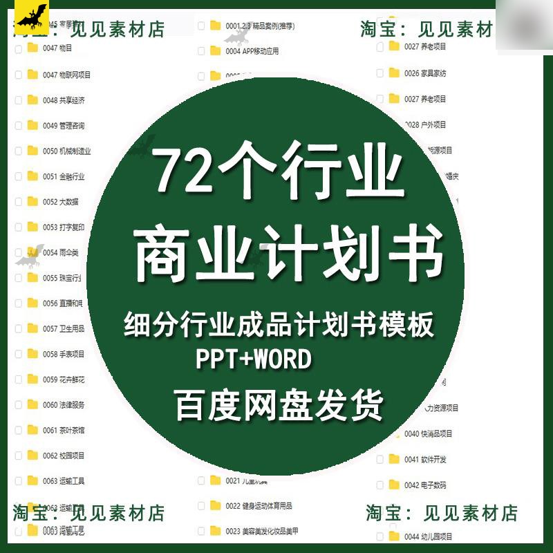 72个行业商业计划书ppt案例创业融资企划书项目立项路演设计word 商务/设计服务 设计素材/源文件 原图主图