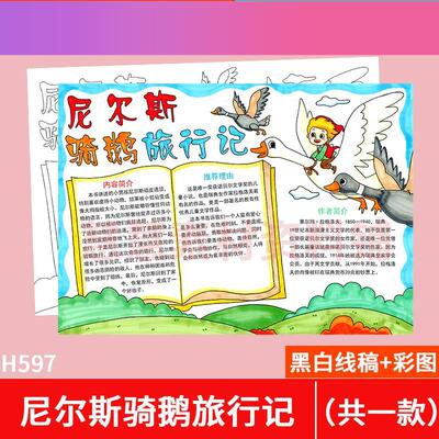 电子版尼尔斯骑鹅旅行记手抄报模板小学生六年级好书推荐阅读小报
