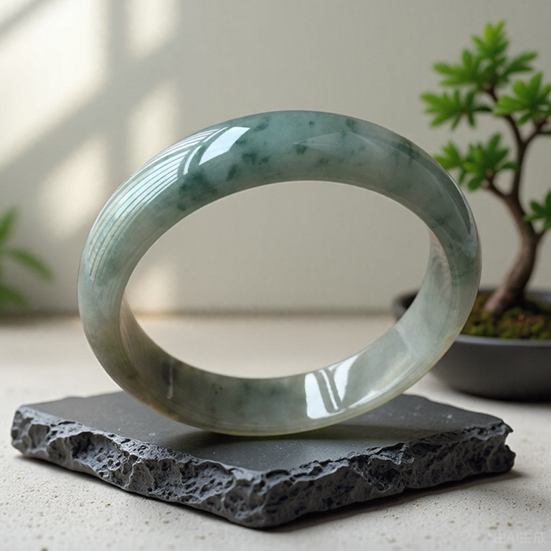 正圈飘花油青绿色带证书翡翠手镯