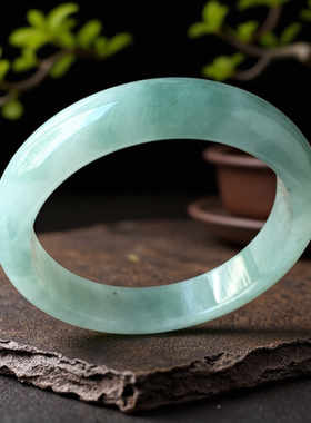 老坑a货翡翠手镯冰种57mm绿色飘花正圈带证书天然缅甸玉镯子0063