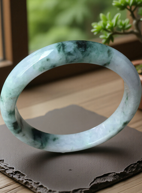 老坑a货翡翠手镯63mm绿色飘花油青大号圈64带证书天然缅甸玉镯子