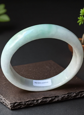老坑a货翡翠手镯大号61淡绿色糯种正圆带证书天然缅甸玉镯子0049