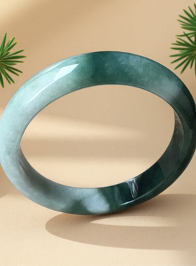 老坑a货翡翠手镯57mm飘花油青绿色山水带证书天然缅甸玉镯子0079