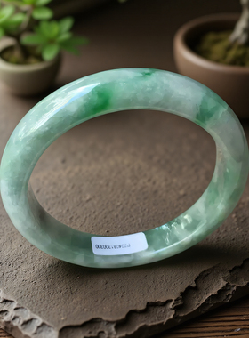 老坑a货翡翠手镯飘花60mm阳绿正圈绿色带证书天然缅甸玉镯子0300