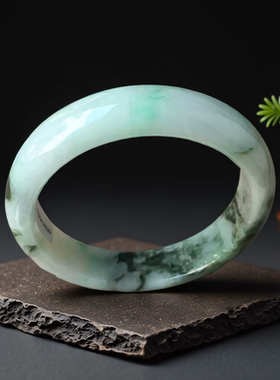 老坑翡翠手镯a货63mm大号绿色飘花圆镯带证书天然缅甸玉镯子0249