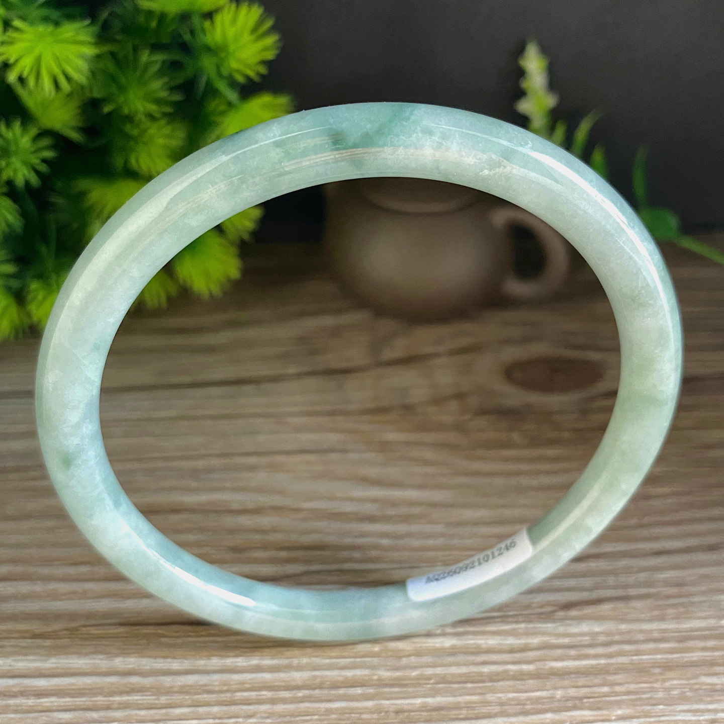 老坑a货翡翠手镯大号飘花67圆条福镯细条证书天然缅甸玉镯子1246