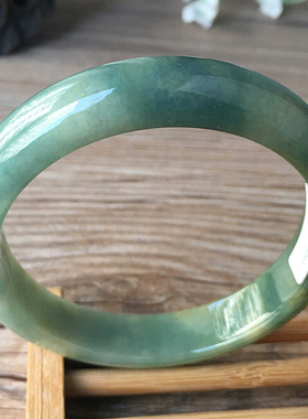 老坑a货翡翠手镯57mm油青绿色紫罗兰飘花证书天然缅甸玉镯子0261