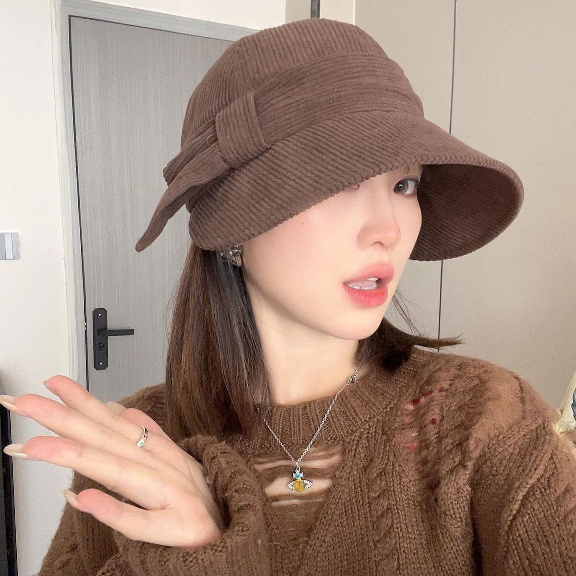 渔夫帽女秋冬大檐显脸小帽子出游