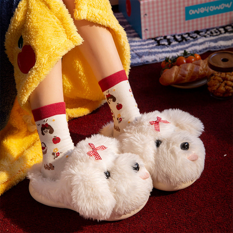 可爱卡通毛毛拖鞋2025新款女冬季保暖居家室内少女心棉拖鞋半包跟