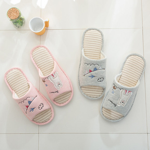 四季儿童棉麻拖鞋男居家情侣室内家用软底静音可爱亲子亚麻拖鞋女