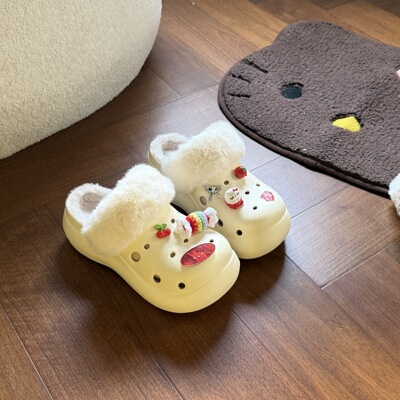 5cm增高冬天洞洞鞋女秋冬季新品卡通可爱外穿防滑加绒加厚棉拖鞋