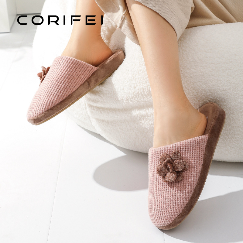 CORIFEI家丽芙女士防滑简约家居春秋冬季室内厚底棉拖鞋DS-32633