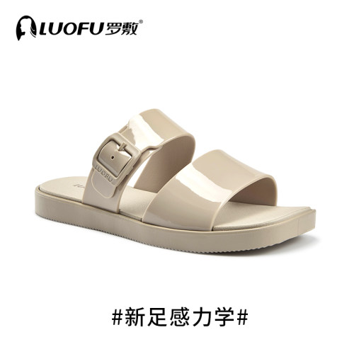 罗敷LUOFU凉拖鞋春夏平底简约时尚方扣防滑女士罗马沙滩凉拖外穿