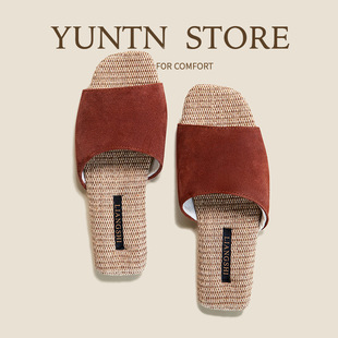 轻奢高级感情侣开口真皮牛皮亚麻凉拖鞋女防滑轻便牛筋底居家鞋男