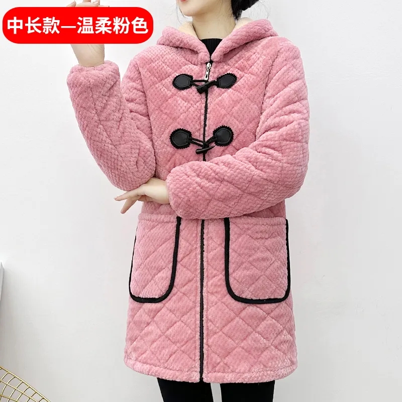 冬季罩衣女小个子韩版女士加绒加厚长款大人工作服外套棉罩衣长袖