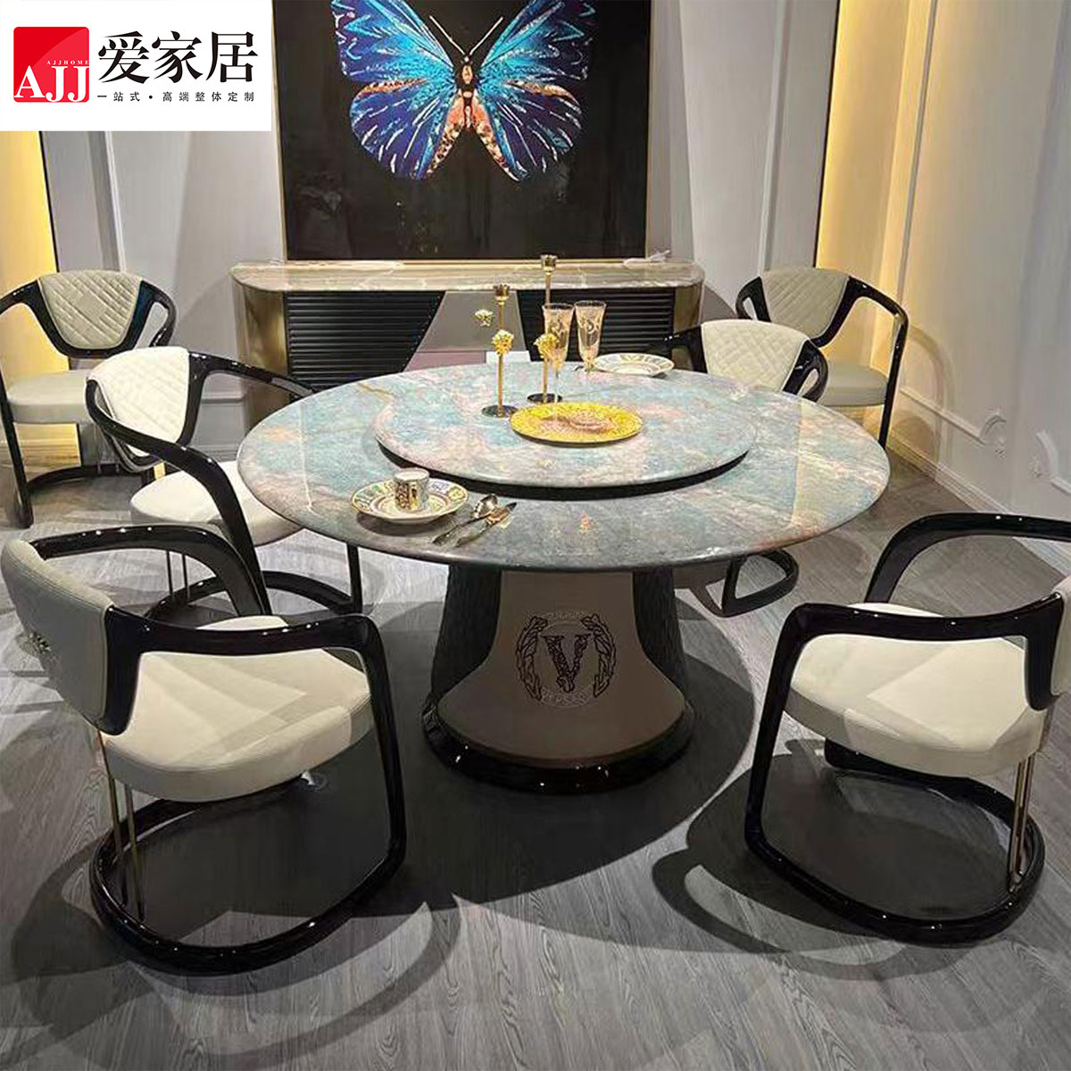 爱家居 意式极简别墅豪宅大小户型定制天然大理石餐桌C-016