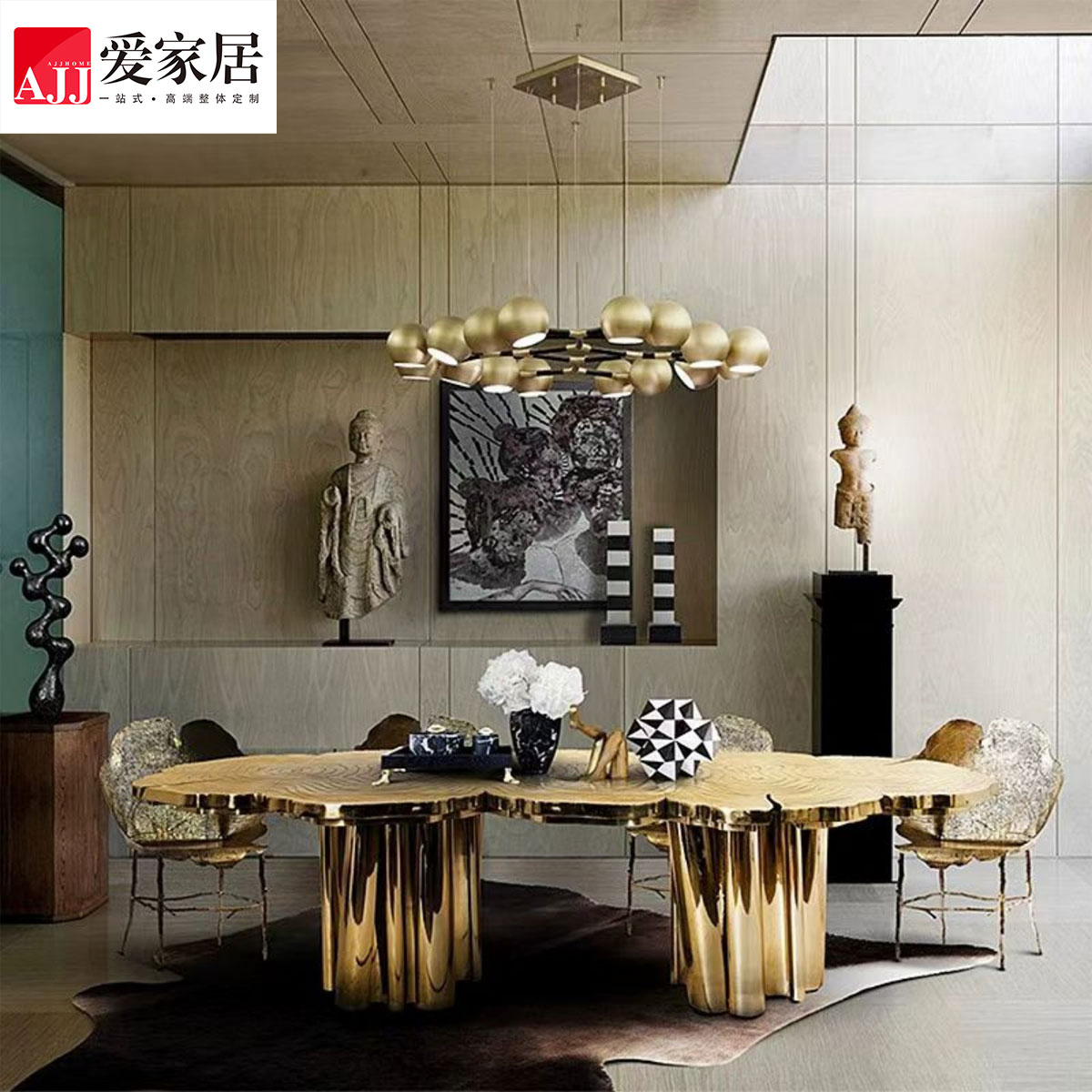 爱家居 意式高端别墅家具生产工厂轻奢工程项目餐厅餐桌椅D-011