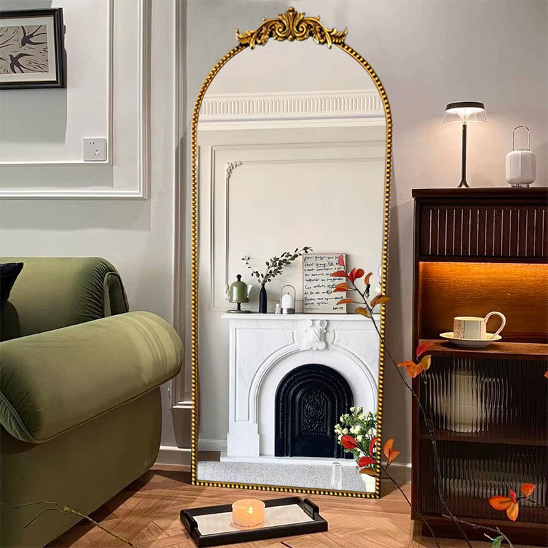 法式欧式复古试衣镜子全身穿衣镜拱形雕花家用卧室壁挂墙落地镜子