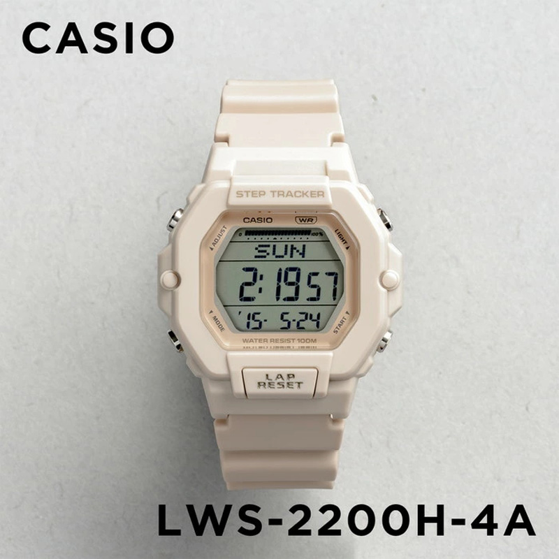 卡西欧手表女CASIO LWS-2200H-4A淡粉色运动学生防水小方块电子表