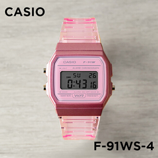 CASIO 91WS 简约电子小方表 卡西欧手表 果冻粉色防水复古时尚