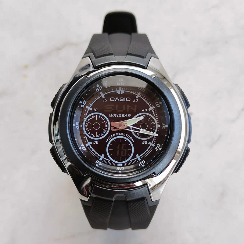 卡西欧手表男casio aq-163w-1b1jf 十年电子防水夜光指针双显表