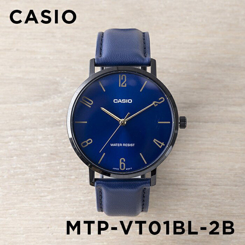 卡西欧手表casio mtp-vt01bl-2b 商务简约皮带防水兰色指针表