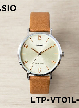 卡西欧手表女CASIO LTP-VT01L-5B桔色简约防水指针日历石英学生表
