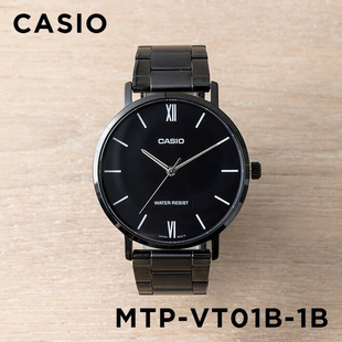 1B黑暗之心商务非机械简约黑色钢带表 VT01B 卡西欧手表CASIO MTP