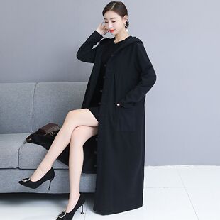 2026年新款棉麻加绒加厚盘扣禅意民族风袍子长袖加长款风衣外套女
