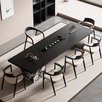 黑色茶桌岛台茶台实木大板茶桌