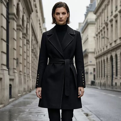 诺贝妮娜韩版毛呢外套女2026春季新款减龄中长款双面羊毛大衣女