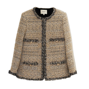 安斐欧娜新款羽绒小香羊毛金丝粗花呢黑貂毛须花边暗扣女外套