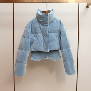 深圳南油高端女装冬季新款百搭显瘦设计感高领绒面短款羽绒外套女