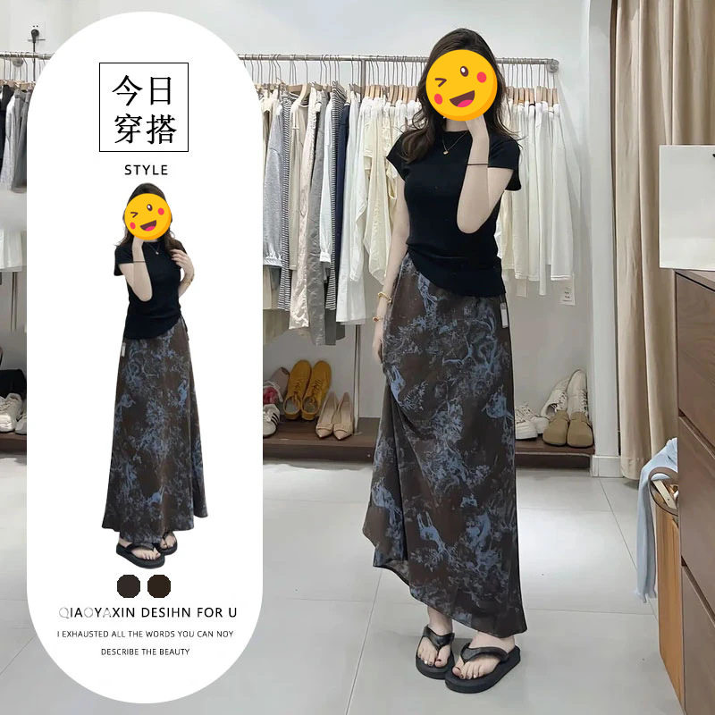 2026夏季黑色百搭显瘦短袖T恤遮胯半身裙欧式高端大气两件套装潮