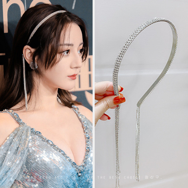 迪丽热巴同款水钻流苏发箍女超仙森系百搭外出发卡头箍后挂式发饰