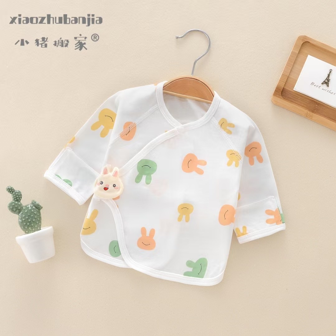 新生儿半背衣夏季薄款初生婴儿纯棉和尚服无骨上衣夏天衣服