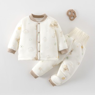 婴儿120g薄棉衣套装高腰护肚分体两件套秋冬季男女宝宝南极棉套装