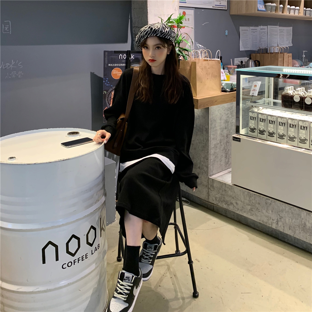 控3！後背交叉設計假兩件衛衣裙子套裝
