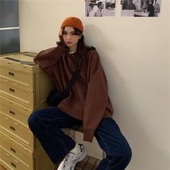 ! Solid color simple Polo neck sweater