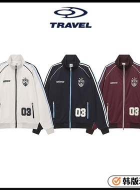 韩版正品travel前田陆jayjay同款立领外套拉链美式校园风撞色上衣