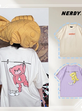 N=RDY韩国正版字母印花后背小熊短袖宽松纯棉T恤夏季休闲上衣学生