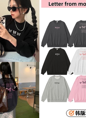 韩国现货Letter from moon刺绣蝴蝶卫衣女秋冬新款美式宽松上衣