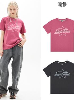 韩国潮牌LUVISTRUE五角星英文印花短袖女ins超火爱心T恤小红书