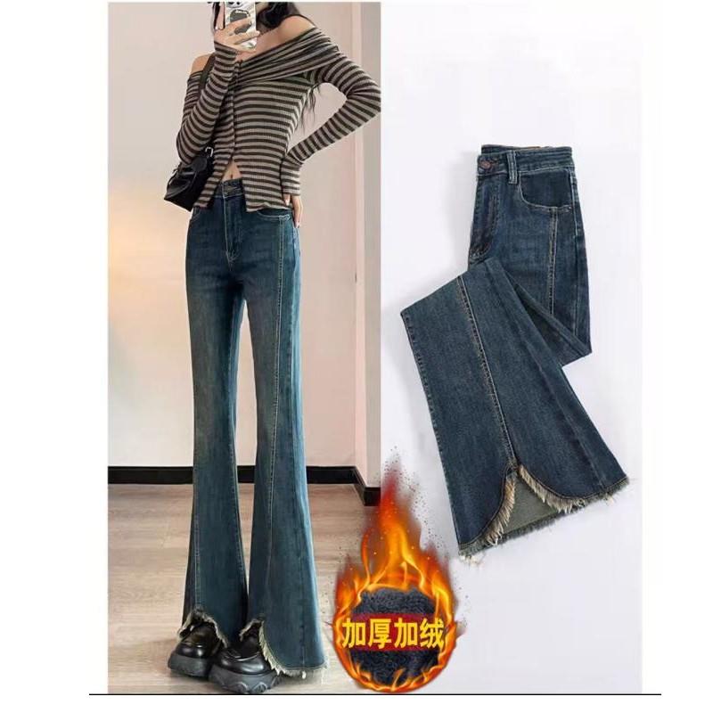 秋冬大码高腰显瘦微喇梨形身材新爆款牛仔裤
